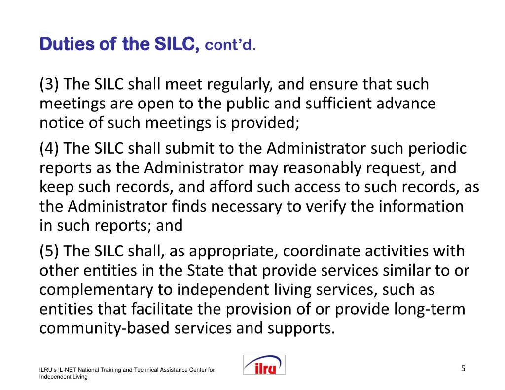 slide 5 slide 5 duties of the silc duties
