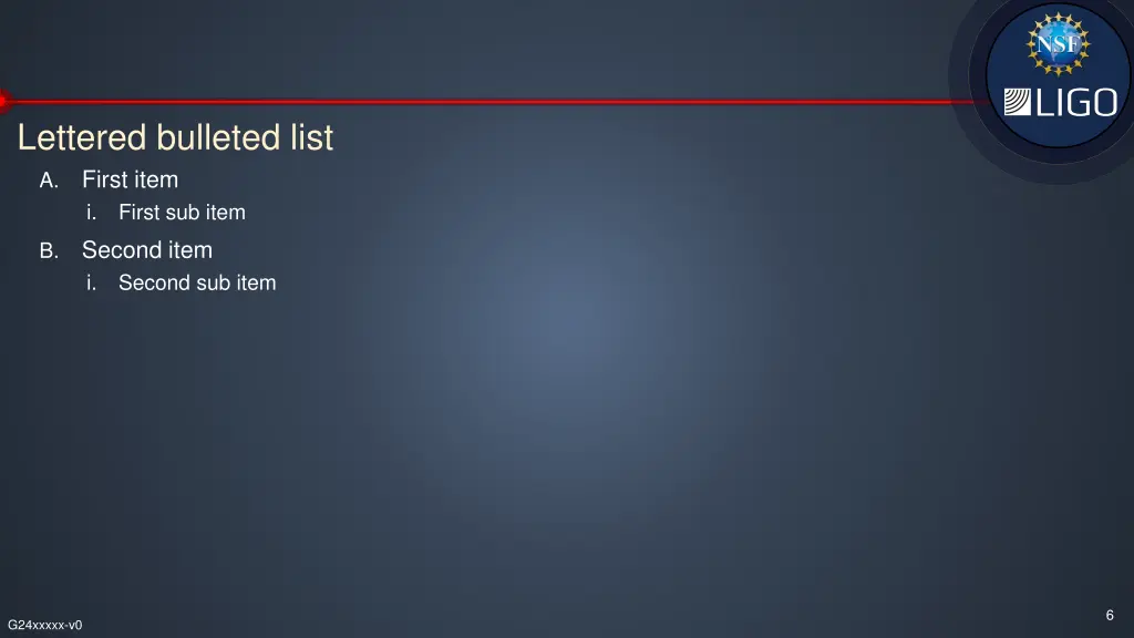 lettered bulleted list a first item i first