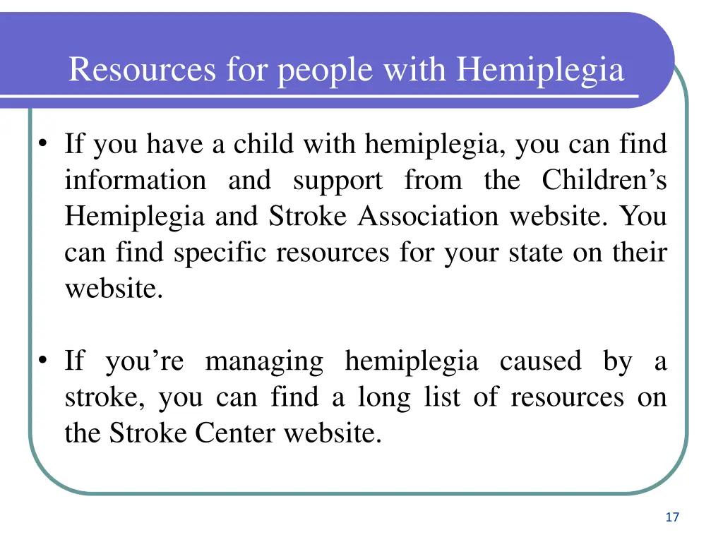 resources for people with hemiplegia