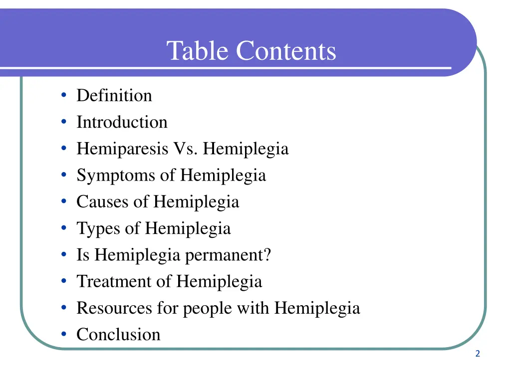 table contents