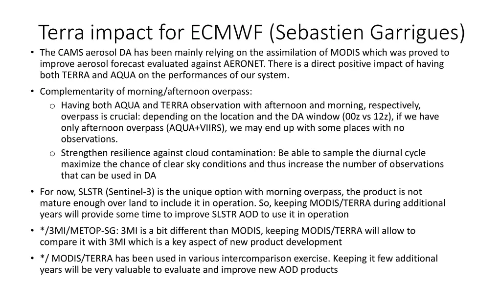 terra impact for ecmwf sebastien garrigues