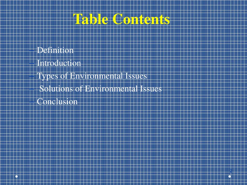 table contents