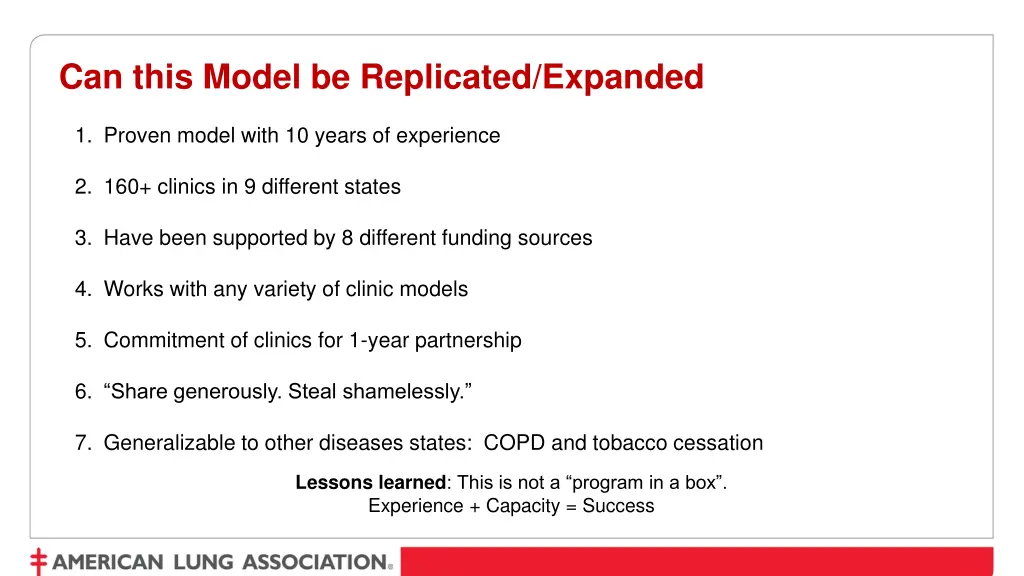 can this model be replicated expanded