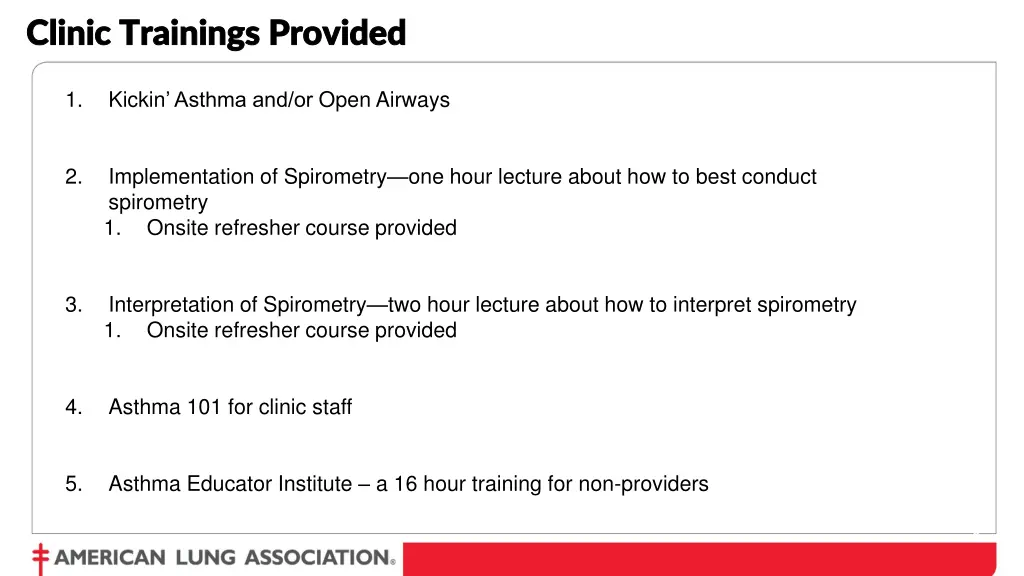 clinic trainings clinic trainings provided