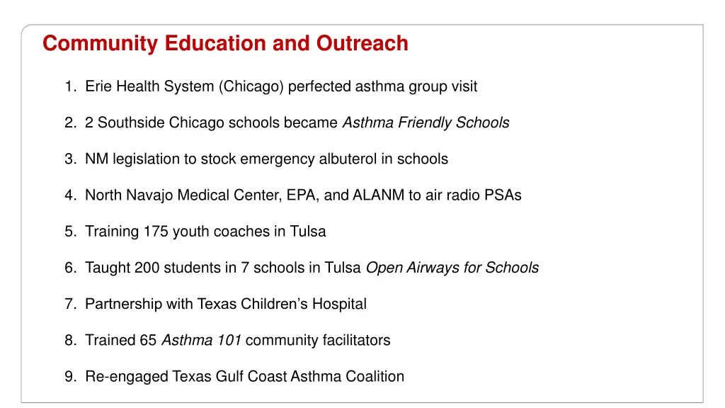 community education and outreach