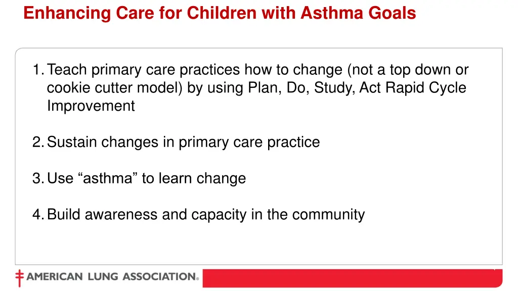 enhancing care for children with asthma goals