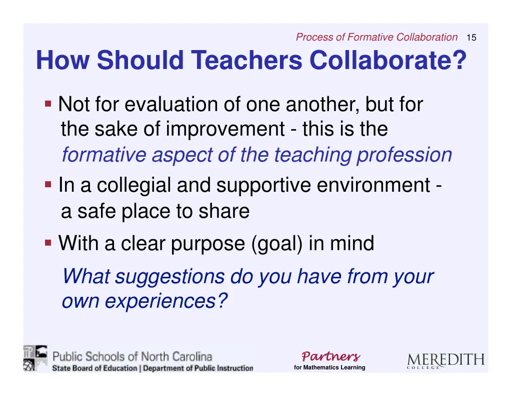 process of formative collaboration 15