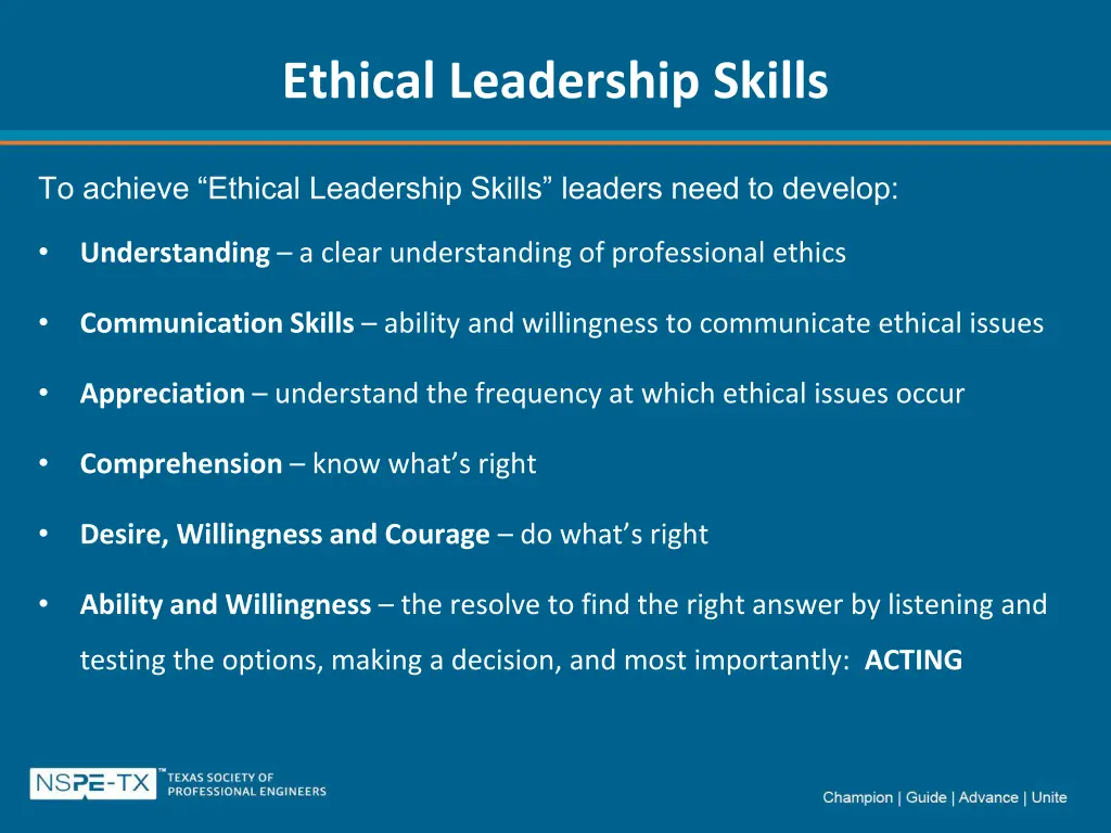 ethical leadership skills