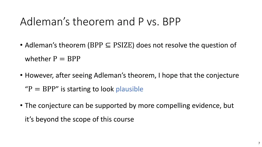 adleman s theorem and p vs bpp