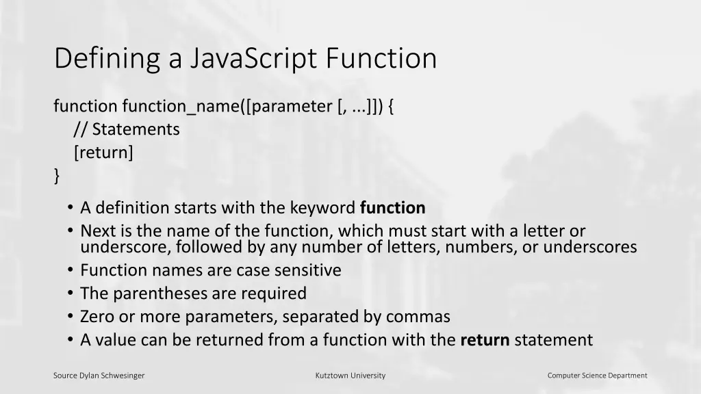 defining a javascript function
