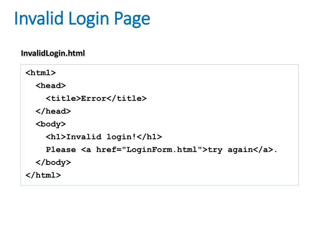 invalid login page invalid login page