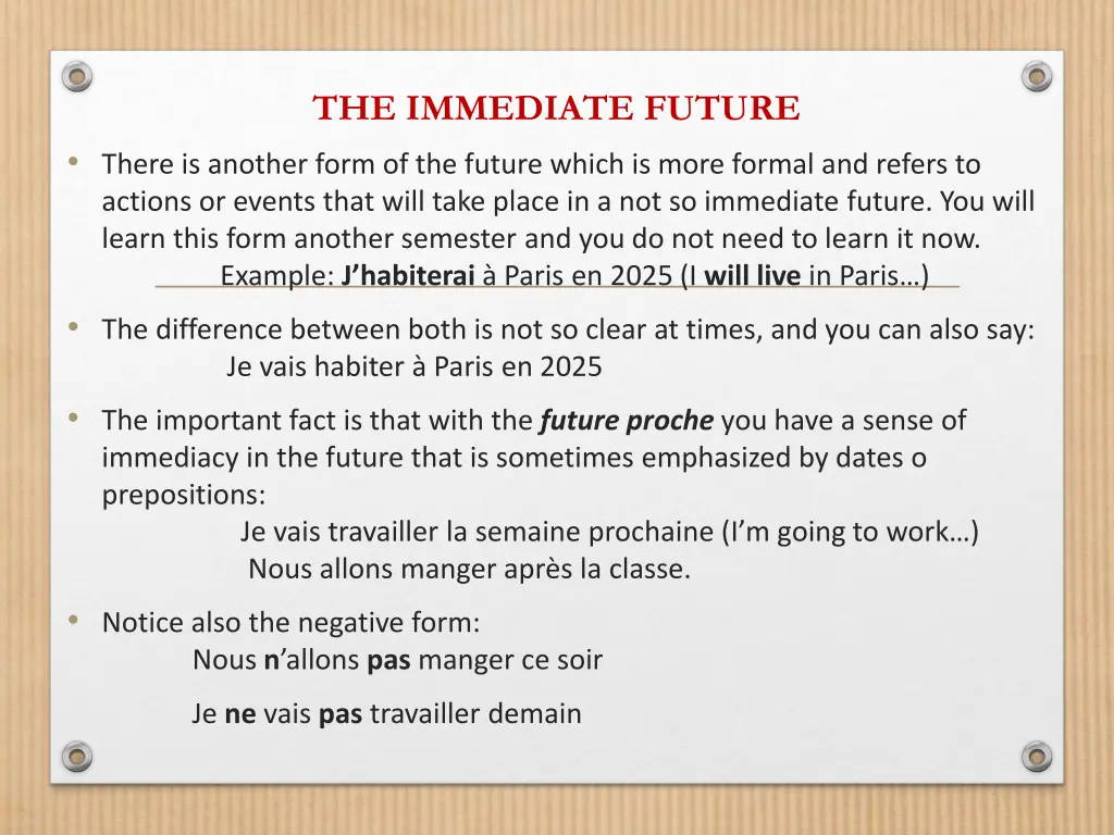 the immediate future