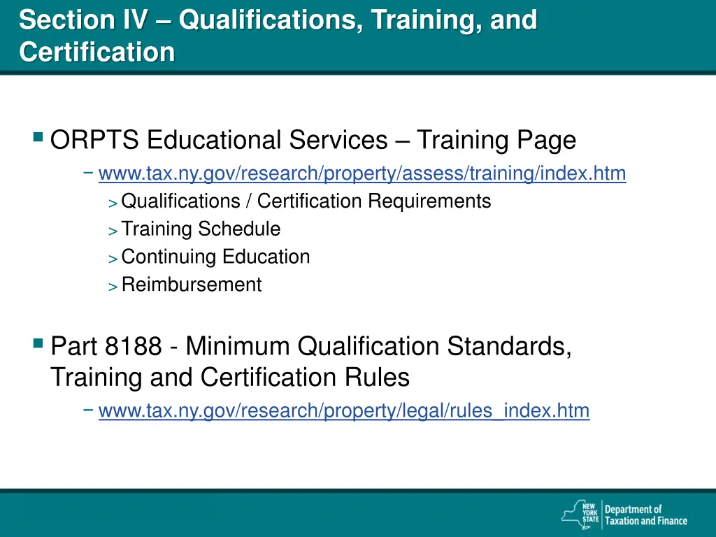 section iv qualifications training