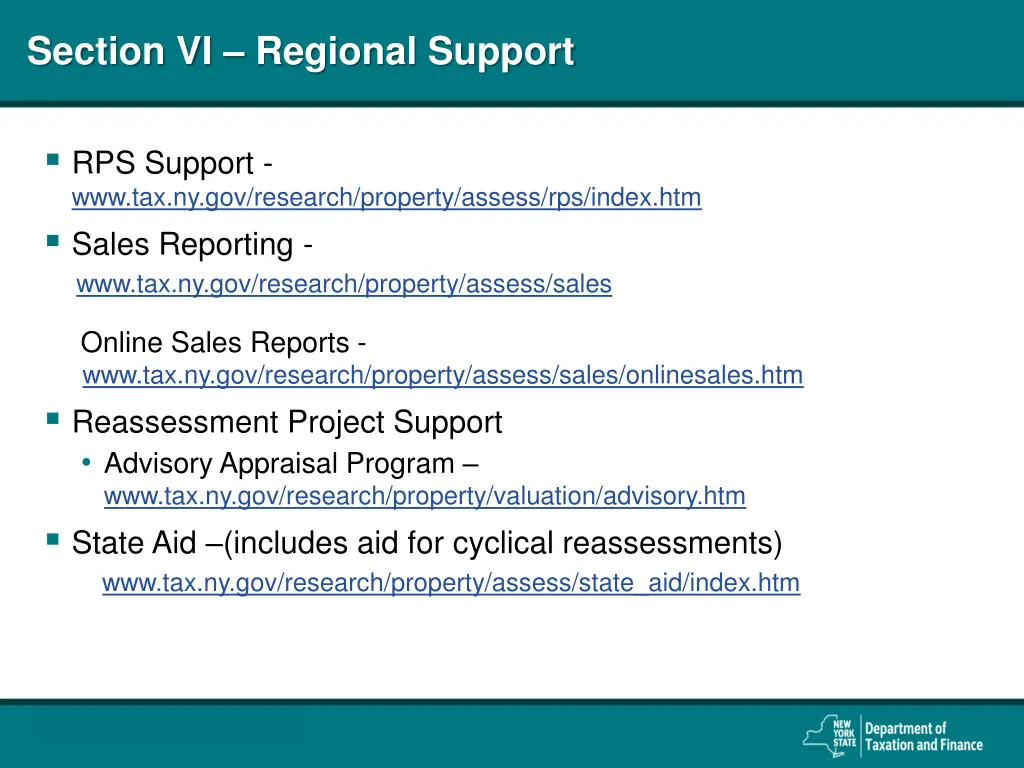 section vi regional support