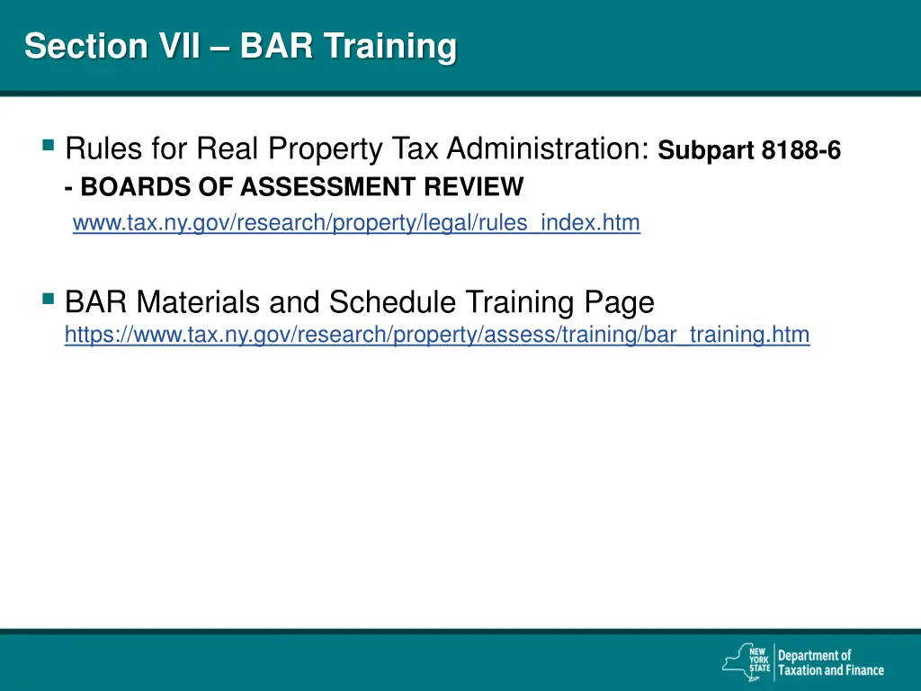 section vii bar training