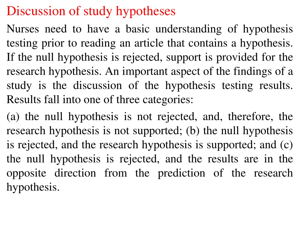 discussion of study hypotheses nurses need