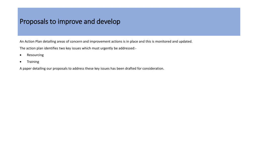 proposals to improve and develop proposals