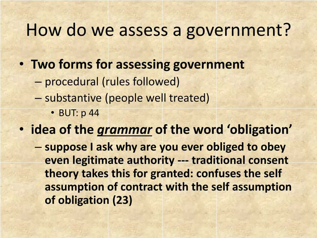 how do we assess a government