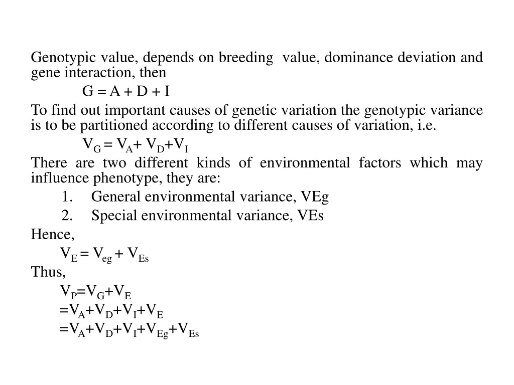genotypic value depends on breeding value
