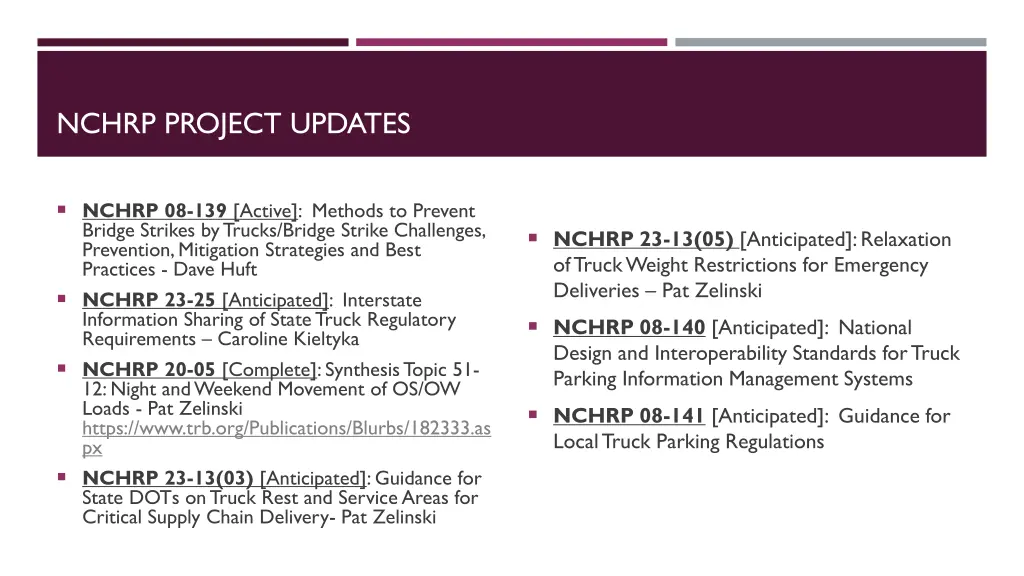 nchrp project updates