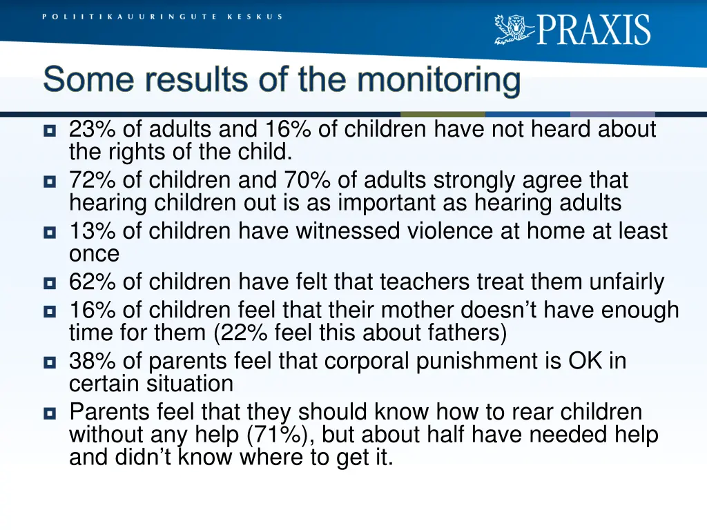some results of the monitoring