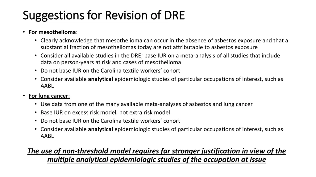 suggestions for revision of dre suggestions