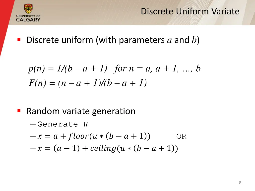 discrete uniform variate