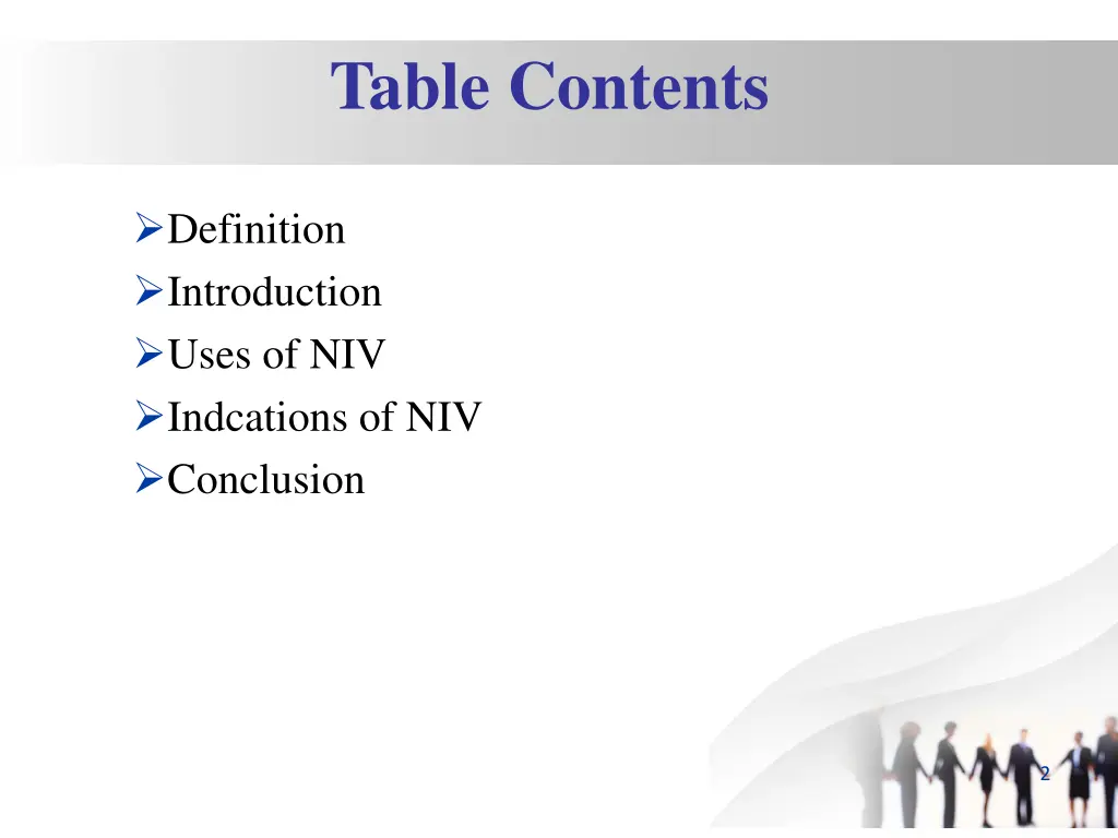 table contents