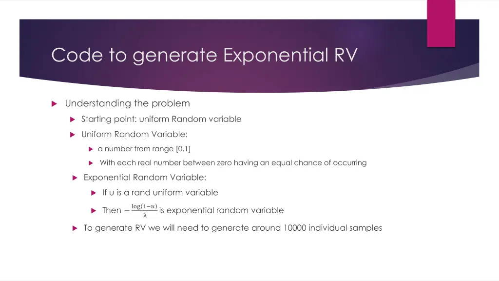 code to generate exponential rv