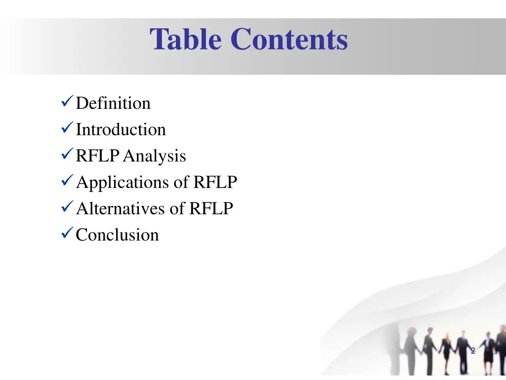 table contents