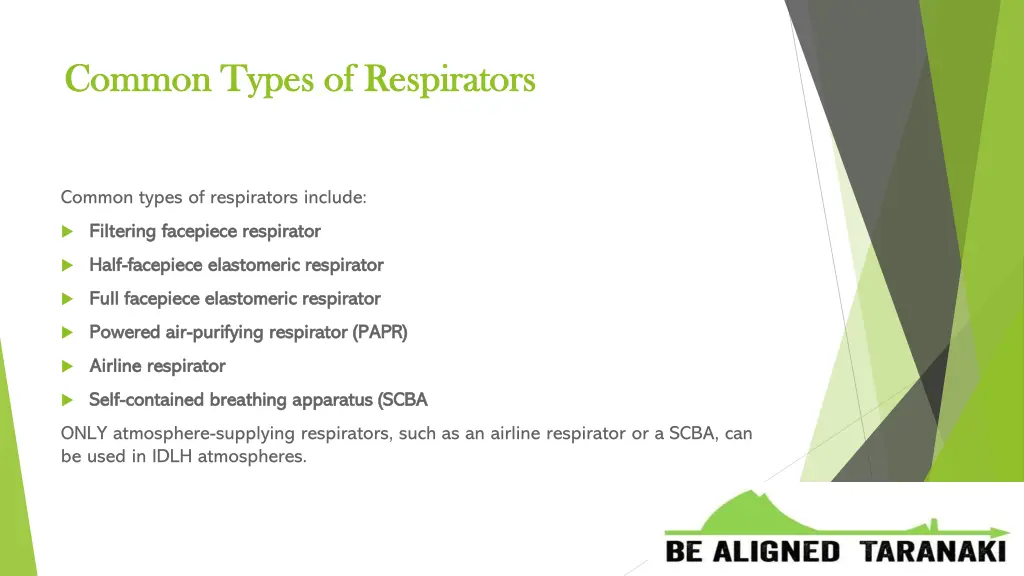 common types of respirators common types