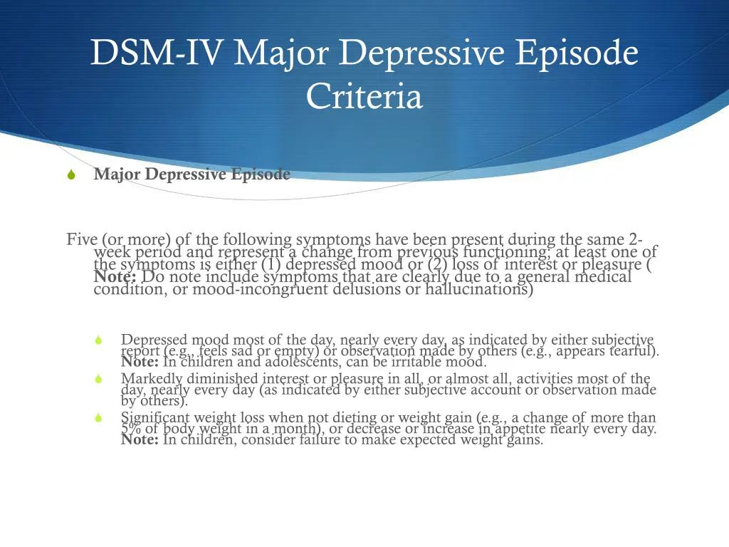 dsm iv major depressive episode criteria