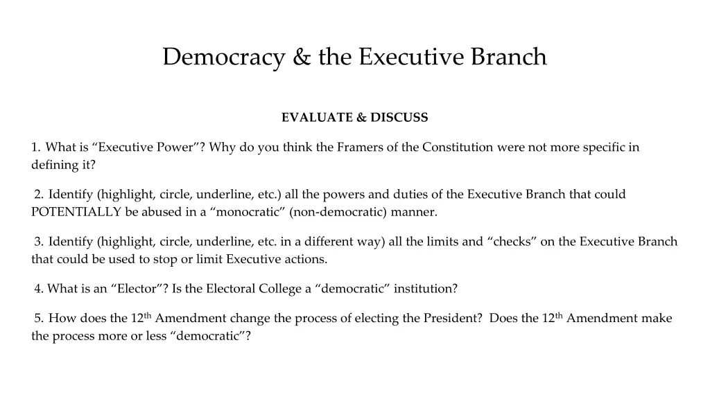 democracy the executive branch 11