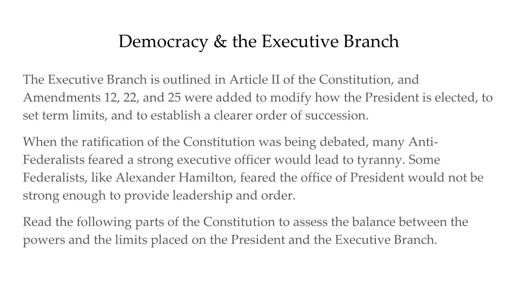 democracy the executive branch