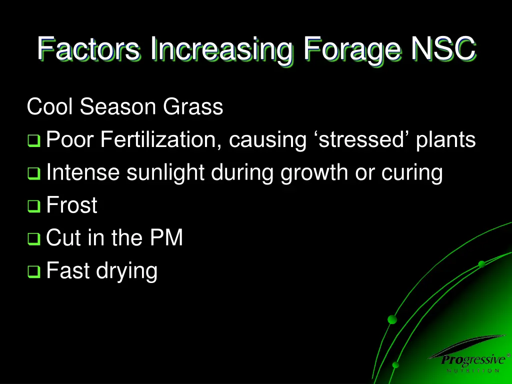 factors increasing forage nsc