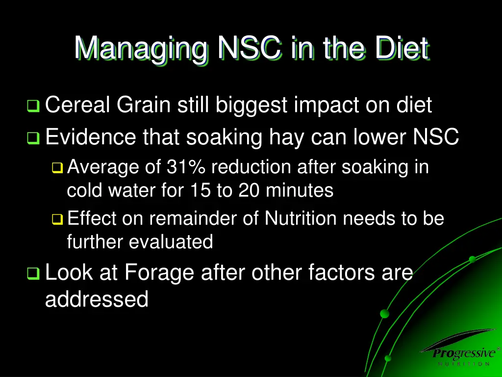 managing nsc in the diet