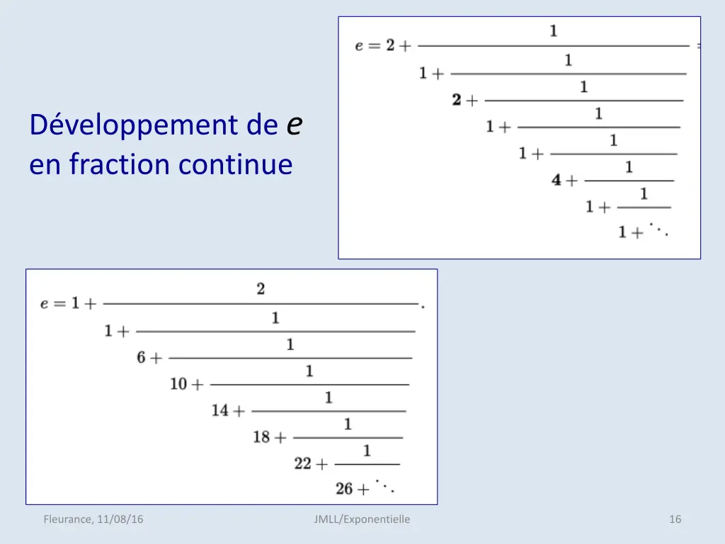 d veloppement de e en fraction continue