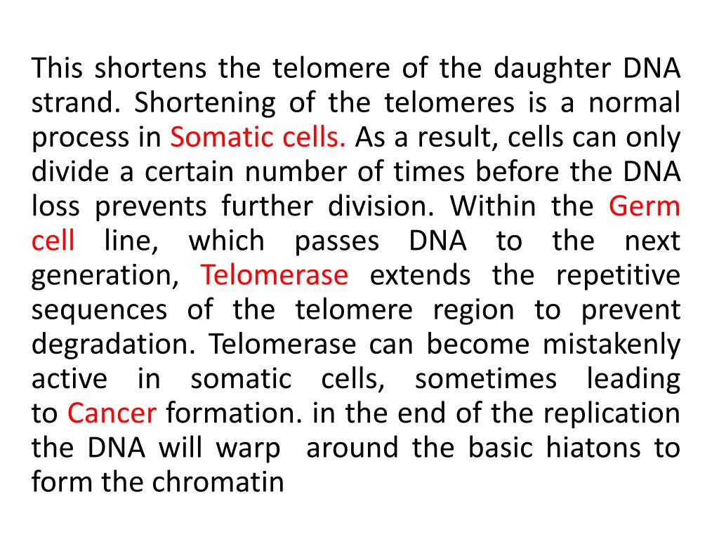 this shortens the telomere of the daughter