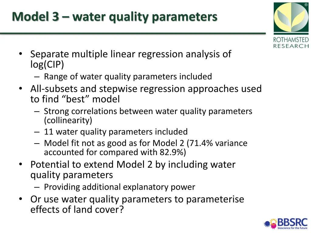 model 3 water quality parameters
