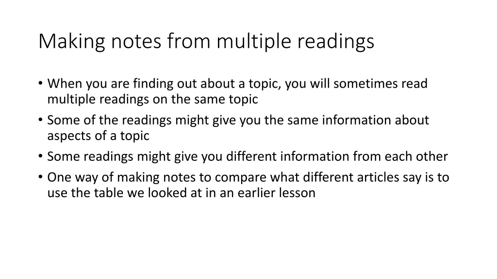 making notes from multiple readings