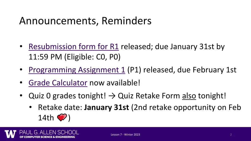 announcements reminders