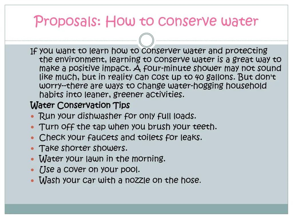 proposals how to conserve water