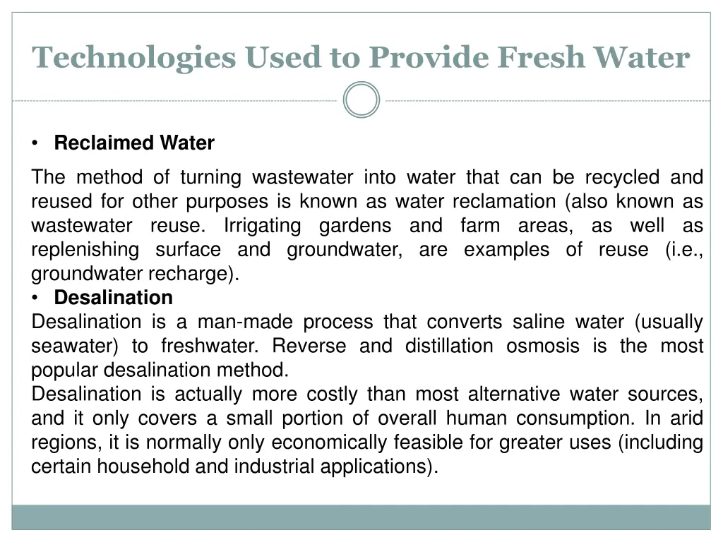 technologies used to provide fresh water