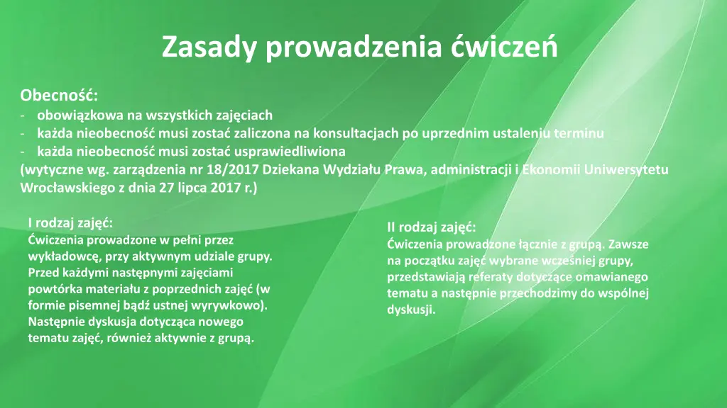zasady prowadzenia wicze