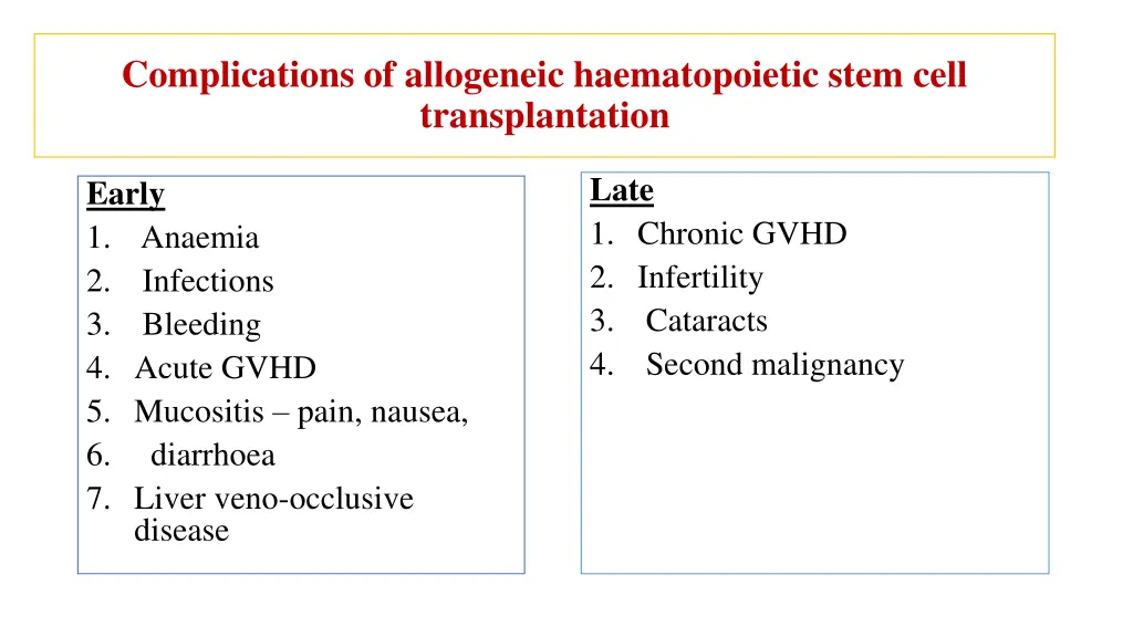 complications of allogeneic haematopoietic stem