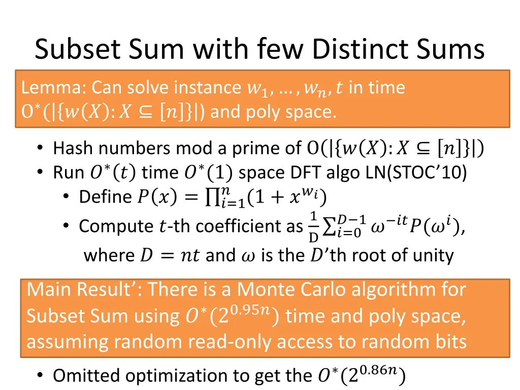subset sum with few distinct sums