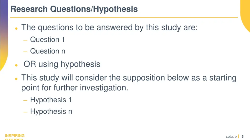 research questions hypothesis