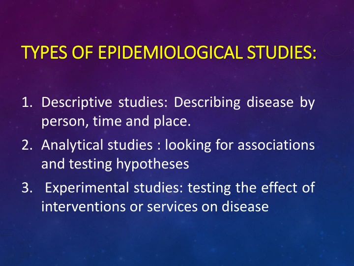 types of epidemiological studies types