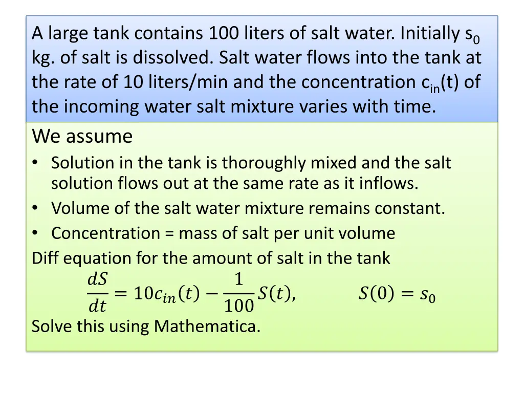 a large tank contains 100 liters of salt water