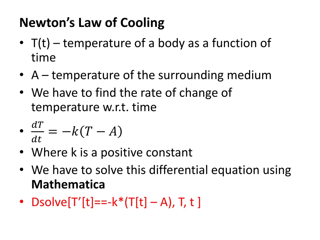 newton s law of cooling t t temperature of a body